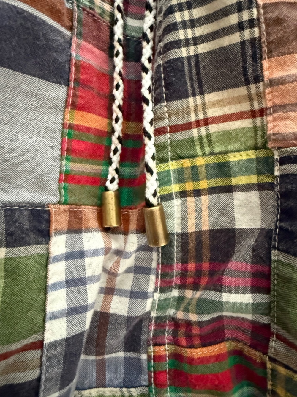 ANTHROPOLOGIE Pilcro Women’s Cotton Hooded Plaid & White Top XL - Picture 2 of 10